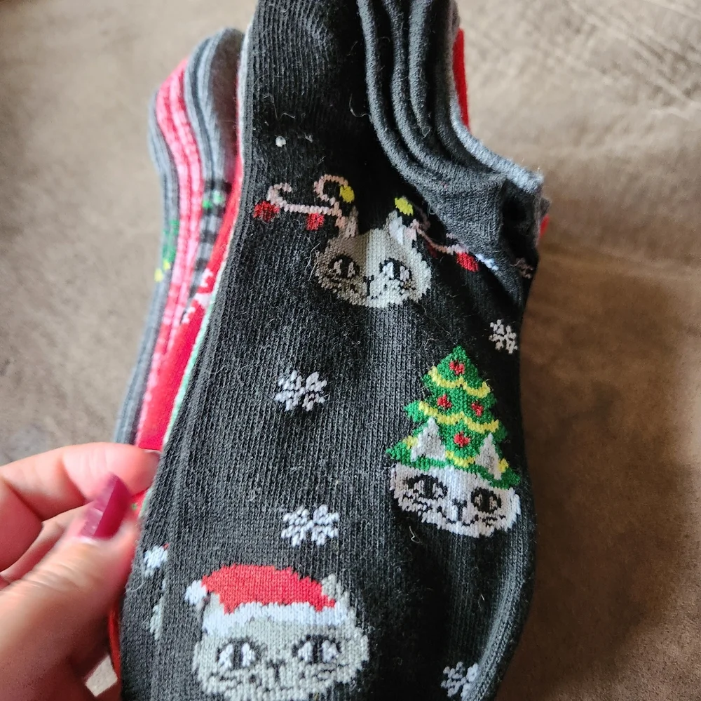 Christmas Cat Womens Ankle Socks NWT
